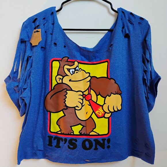 Large off shoulder crop distressed tee - Picture 1 of 2